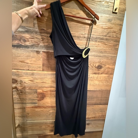 Bottega Veneta Cut-Out Gathered Black Midi Dress with Gold Embellishment NEW - Picture 8 of 13